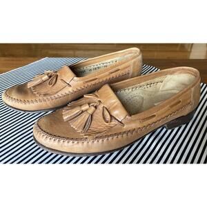 Mens US Sz 7.5 D Mannina Firenze Leather Loafer Shoes Tassel BROWN‎ Slip On